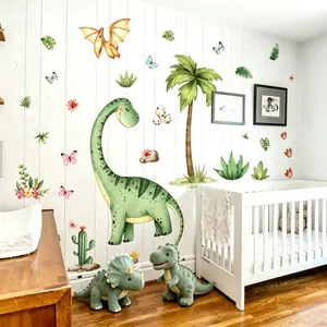 Large watercolor dinosaur wall decals set for kids nursery room interior wall decoration