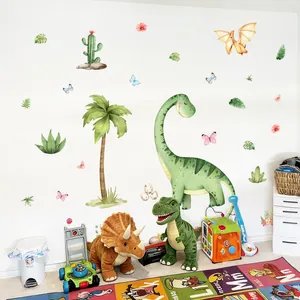 Large watercolor dinosaur wall decals set for nursery room and children's wall decor.