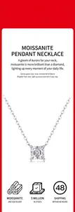 Detailed view of a brilliant square moissanite necklace in 925 sterling silver setting