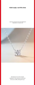 Detailed close-up showing the brilliance of a square moissanite pendant on 925 silver chain