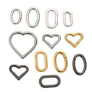 Polished stainless steel heart and oval spring ring clasps for DIY jewelry making