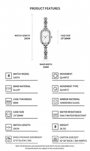 Detailed technical specifications and dimensions for the vintage oval quartz bracelet watch