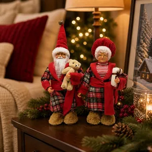 Detailed view of standing Santa and Mrs. Claus dolls for festive Christmas decor