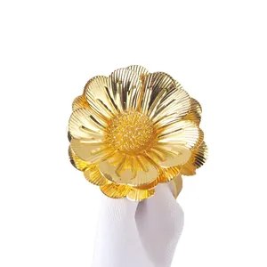 Elegant golden flower napkin ring made of metal for wedding and hotel table decor