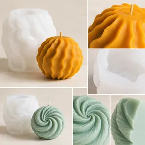 Spherical spiral silicone candle mold for DIY geometric aromatherapy wax shapes