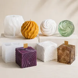 Spherical and cube spiral silicone molds for DIY scented candle and plaster decor