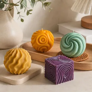 Artistic geometric spiral scented candles in vibrant colors for aesthetic home decoration