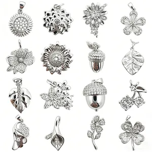 Retro Copper Flower Rose Rhinestone Pendants For DIY Jewelry Making Bracelet Necklace Accessories Leaf Acorn Floral Charms