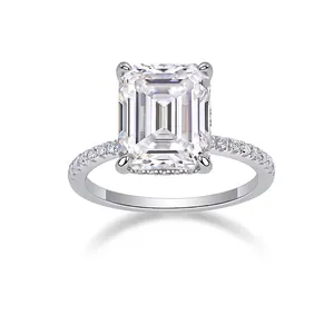 Lussuoso Anello in Argento Sterling 925 con Moissanite Taglio Princess Quadrato Incastonato Moda Personalità Gioielli per Donna Matrimonio Fidanzamento