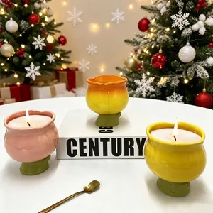 Bol à Dessert Créatif en Céramique Forme Tulipe Pêche Coupe à Glace à Pied Haut pour Pudding Yaourt Salade de Fruits Décoration