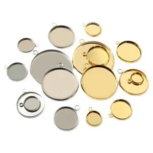 Multiple sizes of 304 stainless steel round pendant trays for DIY jewelry making.