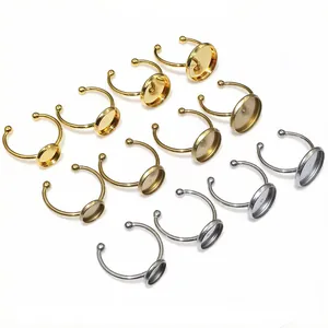 Edelstahl Verstellbare Offene Ring Basis Runde Lünette Cup Cabochon Einstellungen Für DIY Schmuckherstellung Gold Silber Ton