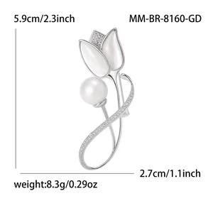 Elegante Tulpen-Brosche mit Perle und Kristall-Details für Damenanzüge und Abendkleider