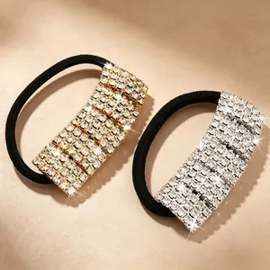 Luxury Rhinestone Hair Tie High Elasticity Hair Band Elegant Alloy Bow Style Hair Rope For Women Party Daily Hair Accessories
