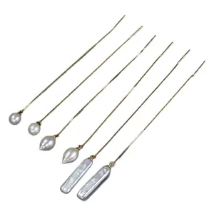 Elegant S925 gold-plated box chain ear threads with natural baroque pearls