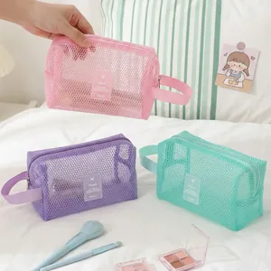Trousses à maquillage en filet macaron pour voyage, rangement respirant et portable