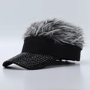 Visera divertida con peluca gris y borde de diamantes de imitación negros