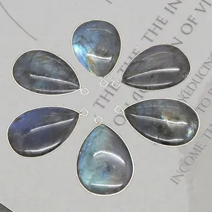 Teardrop Natural Labradorite Flash Stone Pendant Gold Plated Copper Bezel Jewelry Making Finding Charm For DIY Necklace Women Men