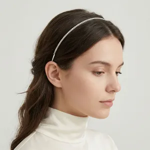 Minimalist Slim Alloy Rhinestone Headband For Women Elegant Gold Silver Plated Inlaid Crystal Hair Band Daily Party Accessory