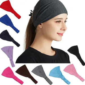 Fascia Elastica Larga da Donna per Yoga Sport Fascia per Capelli Tinta Unita Turbante Arricciato Trucco Morbido Poliestere Accessori