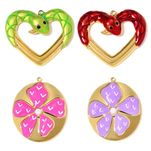 Titanium Steel Good Luck DIY Pendant Flower Heart Snake Charm For Women Fashion Enamel Jewelry Necklace Making Accessories