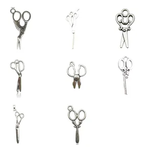 Collection of 8 vintage style alloy scissors pendants for DIY handmade jewelry making