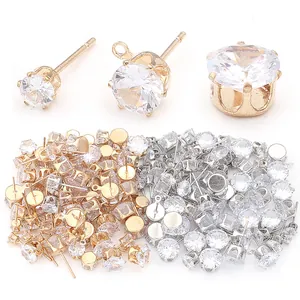 Koperen Strass Oorknopjes Met Hanglus Ronde Helder Kristal Vergulde Sieraden Componenten Voor Oorbellen Maken Accessoires