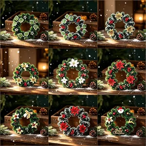 Ghirlanda di Natale Artificiale Con Scritta Merry Christmas Fiore Fiocco Aghi di Pino Decorazione da Appendere Parete Porta