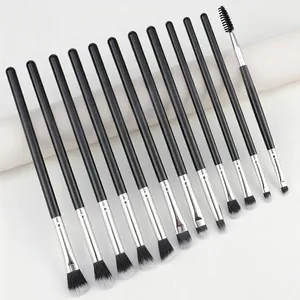 Professional Eye Makeup Brush Set Fiber Hair Black Silver Plastic Handle Eyeshadow Blending Eyeliner Detail Cosmetic Tool Kits For Women Everyday Beauty