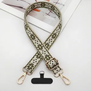 Ethnic jacquard wide shoulder strap for bags with adjustable length and gold hardware