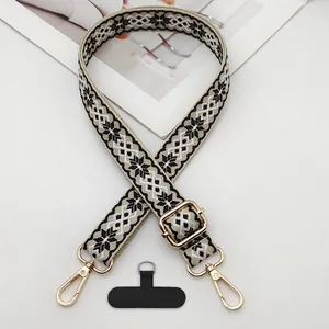 Adjustable ethnic style jacquard wide shoulder strap for bags with gold hardware