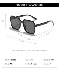 Detailed product parameters and dimensions for square retro black sunglasses