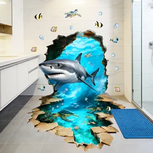 Stickers 3D créatifs de requin et de fond marin pour la décoration de salle de bain