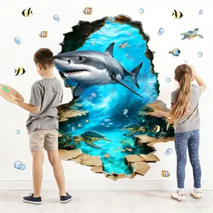 Autocollant mural 3D requin montrant la vie sous-marine pour déco chambre d'enfant