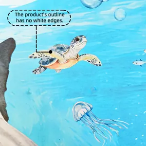 Vue détaillée d'un sticker mural de tortue de mer avec des contours nets sans bords blancs.