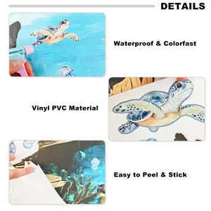 Détail de l'autocollant mural tortue de mer en PVC vinyle imperméable et facile à peler