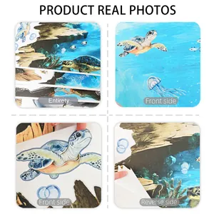 Collage détaillé montrant le recto et le verso des autocollants muraux tortue de mer