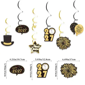 Detailed dimensions for 2027 New Year black and gold hanging swirl party decorations