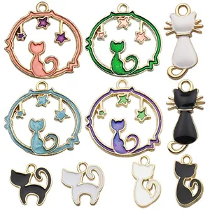 Collection of cute cat and star alloy charms for DIY jewelry making in vibrant enamel colors