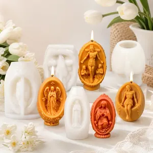 Easter Egg Silicone Candle Mold DIY Religious Relief Jesus Mary Angel Scented Handmade Plaster Craft Flexible Reusable