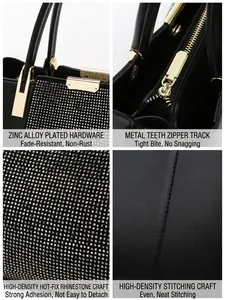 Elegante schwarze Strass-Tragetasche Details: Beschläge, Reißverschluss und Nähte