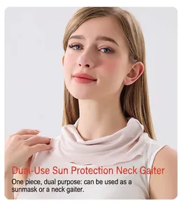 Detalle de cerca del calentador de cuello de protección solar 100% seda de morera rosa