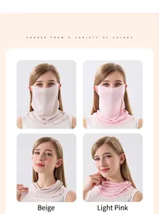 Detalles de la máscara de protección solar de seda en colores beige y rosa claro
