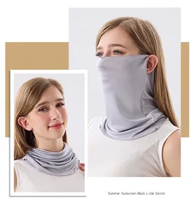 Máscara de protección solar de seda gris que muestra estilos de cara y cuello
