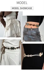 Detailed view of hand-woven Bohemian waist belts with vintage butterfly and bead accents