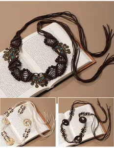 Handmade bohemian woven tassel belts for women in various ethnic styles and earthy colors