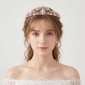Detailed view of vintage rhinestone tiara crown worn by a bride for party banquets