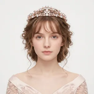 Elegant rhinestone bridal tiara shown on model for wedding party