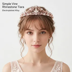 Vintage Palace Style Rhinestone Tiara Flower Vine Wedding Bridal Crown Headpiece For Women Rose Gold Silver Gold Jewelry