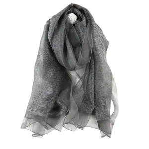 Elegant gray double-layer silk and mohair scarf for women spring autumn fashion shawl